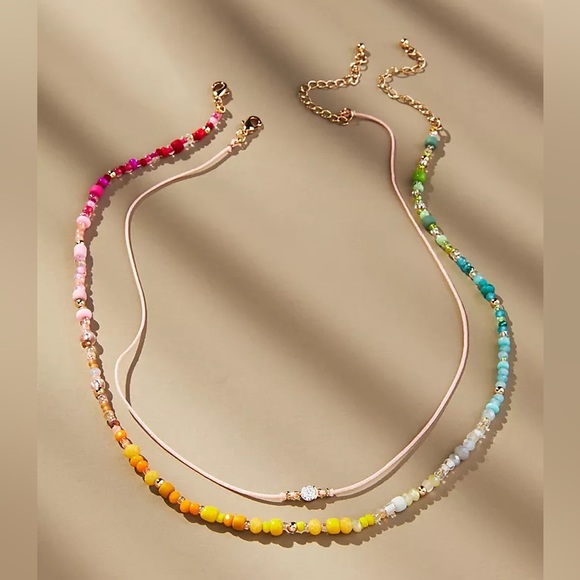 NWT Anthropologie Beaded Cord Necklaces, Set of 2 (PINK,WHITE,GREEN OR ASST) - Picture 11 of 13